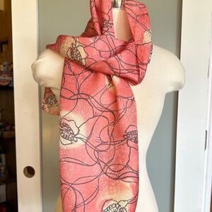 Handmade Silk Scarf Coral Poppies Original Design Jacquard Rectangle